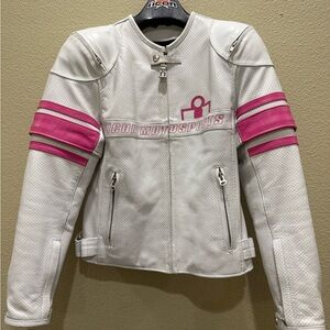 ICON Women's Leather Jacket in White and Pink